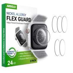 Arsolo [5 Pack Flex Guard Nickel Metal Allergy Back Protector for Apple Watch [40/41mm], Prevent Rash, Contact Dermatitis, Soft Film, Sensor Protector, Back Cover for iWatch...