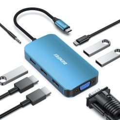 BENFEI USB C MST HUB 8in1 with USB-C to 2*HDMI/1*VGA, to 3*USB 3.0/100W Power Delivery/3.5mm Aux Audio, Compatible with iPhone 15 series, MacBook Pro 2023/2022/2021/2020,...