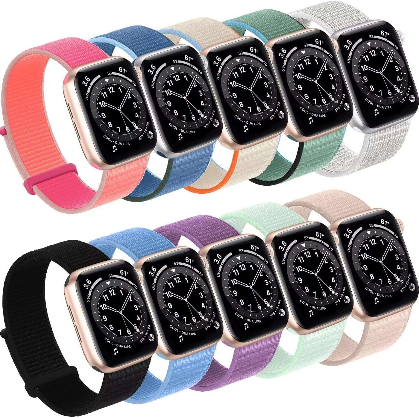 Bifeiyo 10 Pack Compatible with Apple Watch Band 49MM 46MM 45MM 44MM 42MM 41MM 40MM 38MM,Women Men Sport Nylon Loop Strap for iWatch Series 10 9 8 7 6 5 4 3 2 1 SE Ultra
