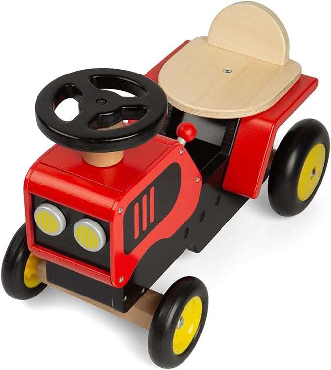 Bigjigs Toys Ride On Tractor - Wooden Tractors, Driving Vehicles For Children, Improves Kids' Motor Skills, Toddler Gifts, Age 18+ Months Old