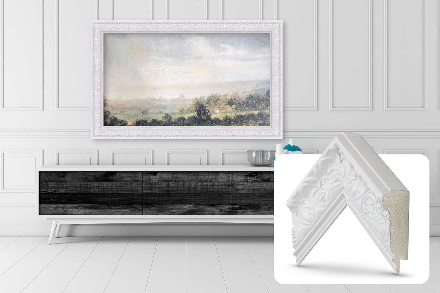 Deco TV Frames -Tuscan Gloss White Compatible ONLY with Samsung The Frame TV (Fits 2021-2022 Frame TV, 32")