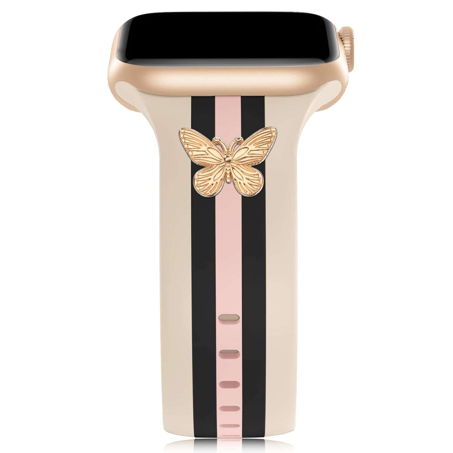 Designer Band with Charms Decor Compatible with Apple Watch Band 38mm 40mm 41mm 42mm 44mm 45mm 49mm Women Men, Stylish Silicone Sport Wristbands for iWatch Series 8 7 6 5 4 3 2...