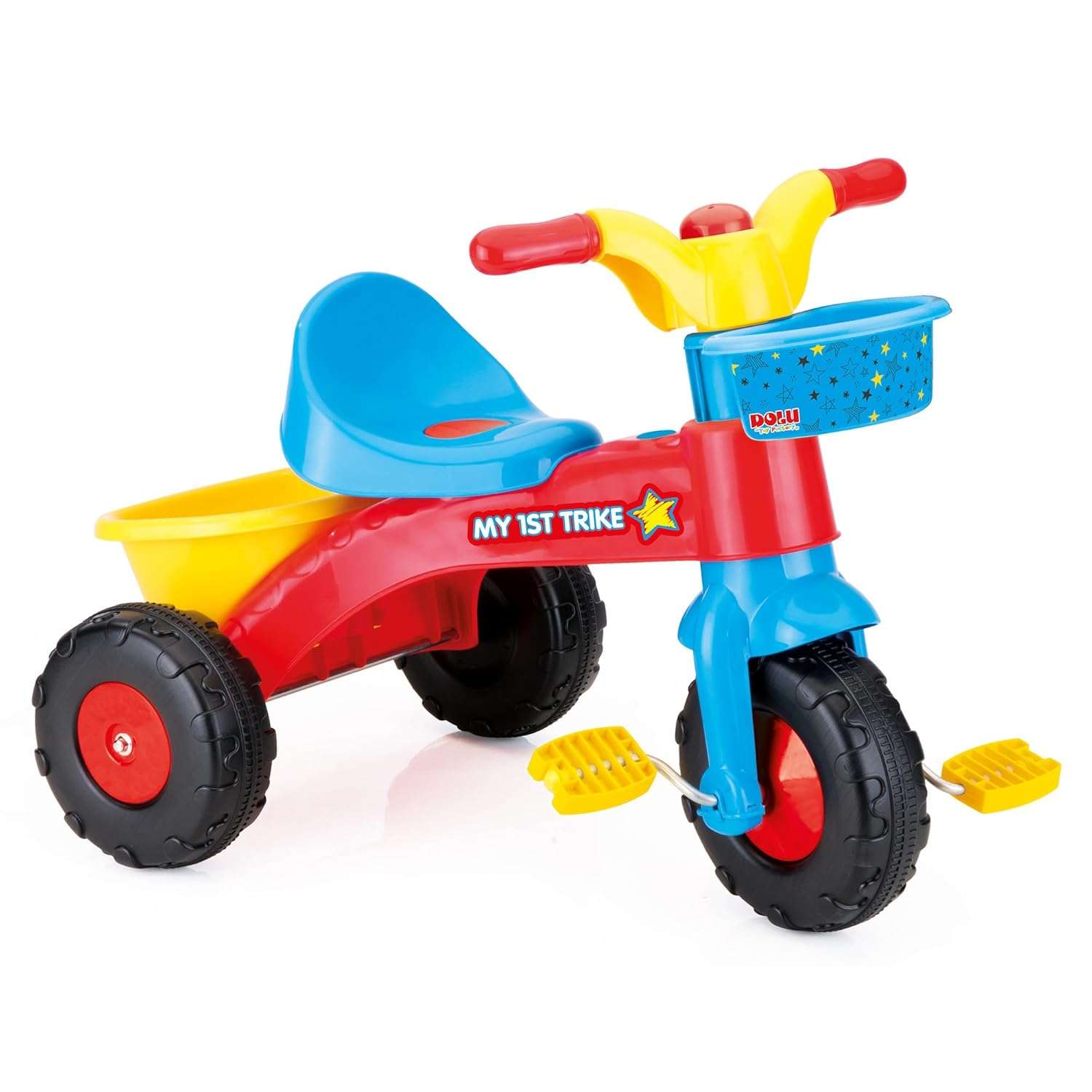 Dolu My First Trike Padal Operated Ride on, Kids Ride On Trike Multicolored, Pedal Operated Trike with Baskets for Toys - Ideal for Children Ages 36 Months and Up