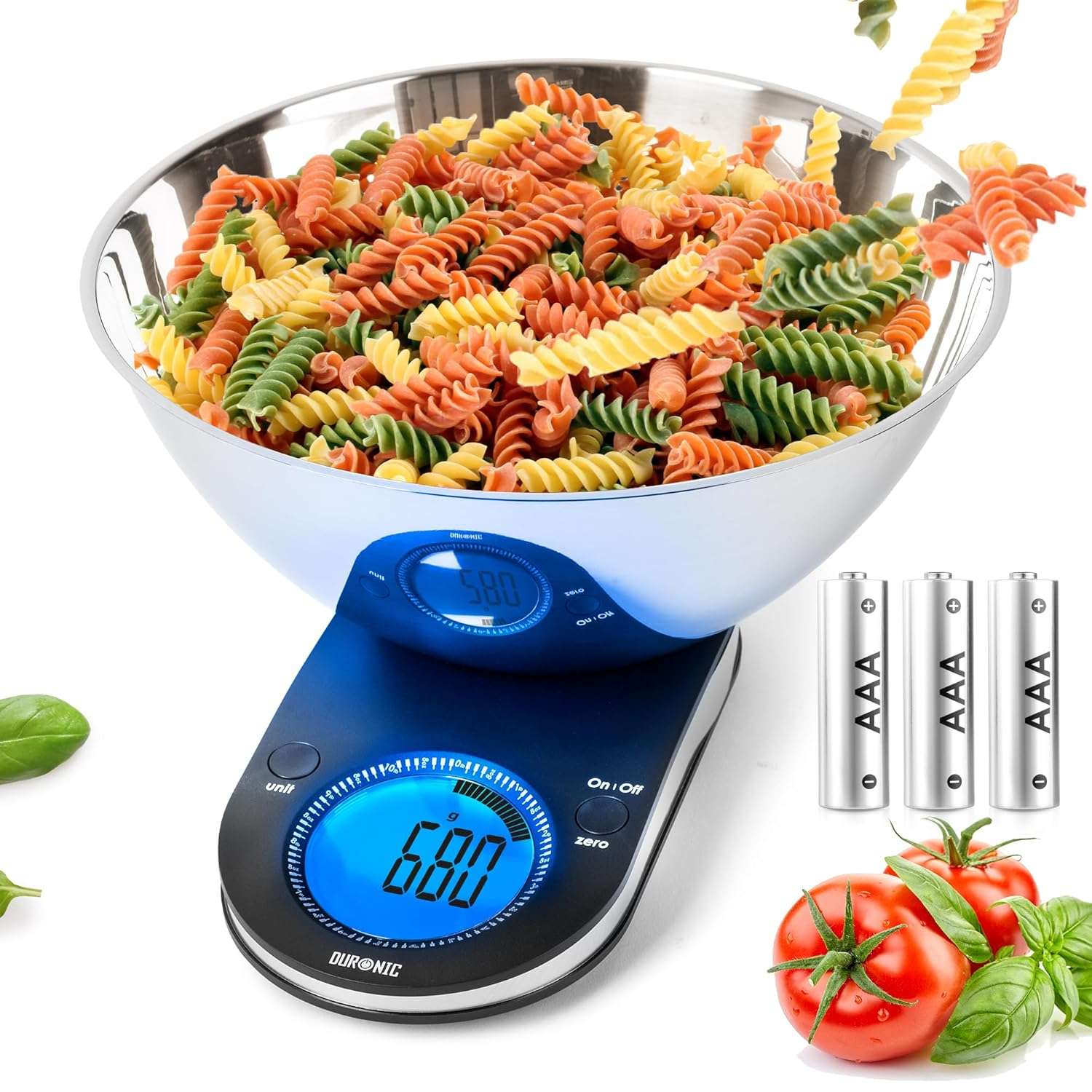 Duronic Digital Kitchen Scale KS5000 Electronic Kitchen Scales with Bowl and Large Display 5kg Capacity Weighing Scales - Ideal Food Measurement, Baking scales, Pet Food, and...