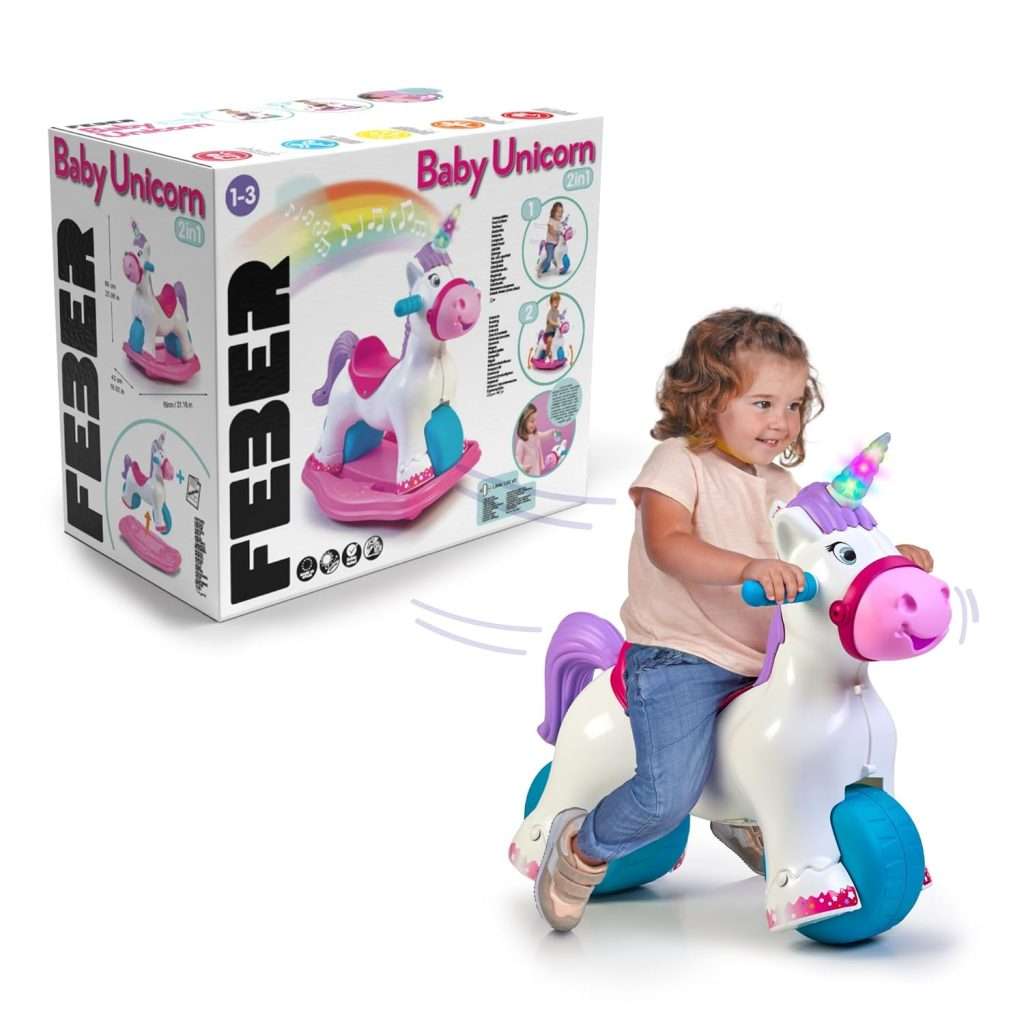 Feber Plane Rocker FEBER – Baby Unicorn, Ride-on toy in the shape of a unicorn, 2-in-1 ...
