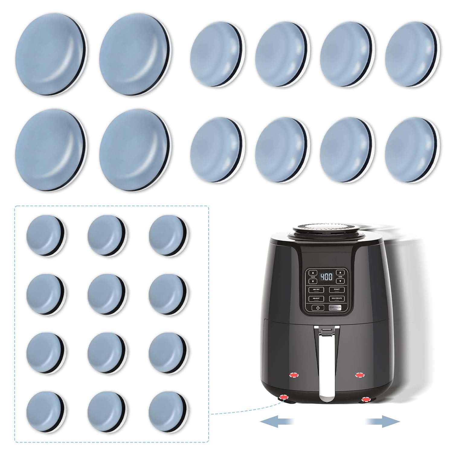 GINOYA Kitchen Appliance Sliders,24pcs Adhesive Sliders for Air Fryer, Bread Machine, Coffee Makers, Blenders, Aid Mixer and Pot