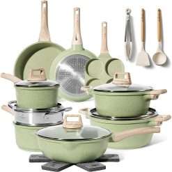 JUST Perfecto - Induction Cookware - Set of Saucepans with Lids â€“ All Heat Sources â€“ Non-Stick Frying Pan â€“ PFOA and PTFE Free â€“ Set with Frying Pans - 21 Pieces - Green