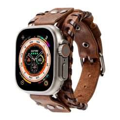 KONAFEI Compatible with Apple Watch Band 49mm 45mm 44mm 42mm 41mm 40mm 38mm iWatch Ultra Series 8/7/SE/6/5/4/3/2/1 for Men Women, Leather Handmade Cuff Bracelet Woven Vintage Strap