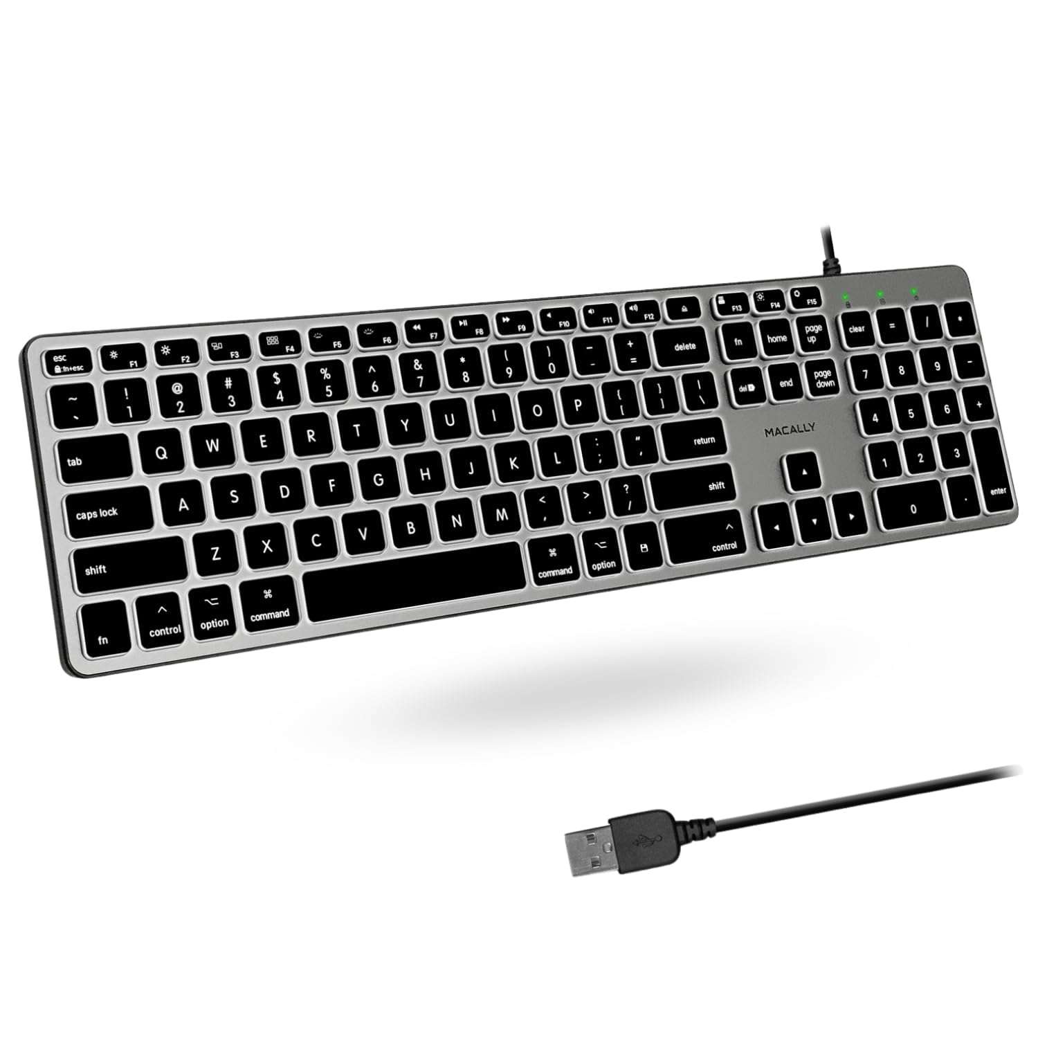 Macally Backlit Mac Keyboard - Quiet, Sleek, and Functional - 3 Brightness Levels, 107 Keys, 5ft USB Wired - Apple Keyboard - Backlit Wired for Mac, iMac, MacBook Pro/Air -...