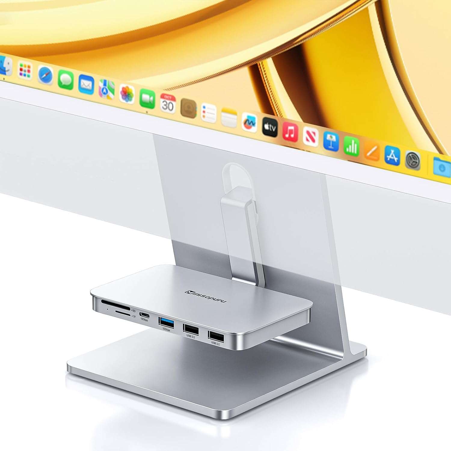 Minisopuru iMac USB C Hub - 10Gbps USB A/C for iMac 24 inch 2021-2024 & Studio Display 27 inch, Silver (No SSD Port)