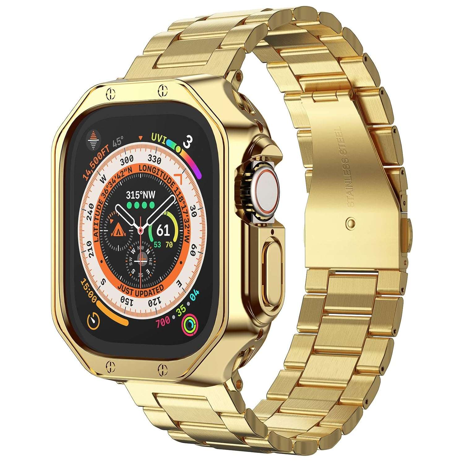 MRYUESG Compatible with Apple Watch Band and Case, Stainless Steel Metal Chain with TPU Cover, Smart-Watch Link Bracelet Strap, Wrist-Band for i-Watch Ultra Ultra2 Series 9 8 7...