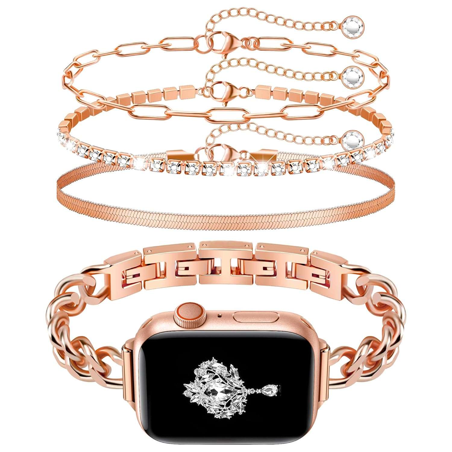 Newlibery Slim Gold Band for Women Feminine Elegant Compatible with Apple Watch 38/40/41/42/44/45/46/49mm Adjustable Metal Strap Dressy Chain Bracelet for iWatch Series...