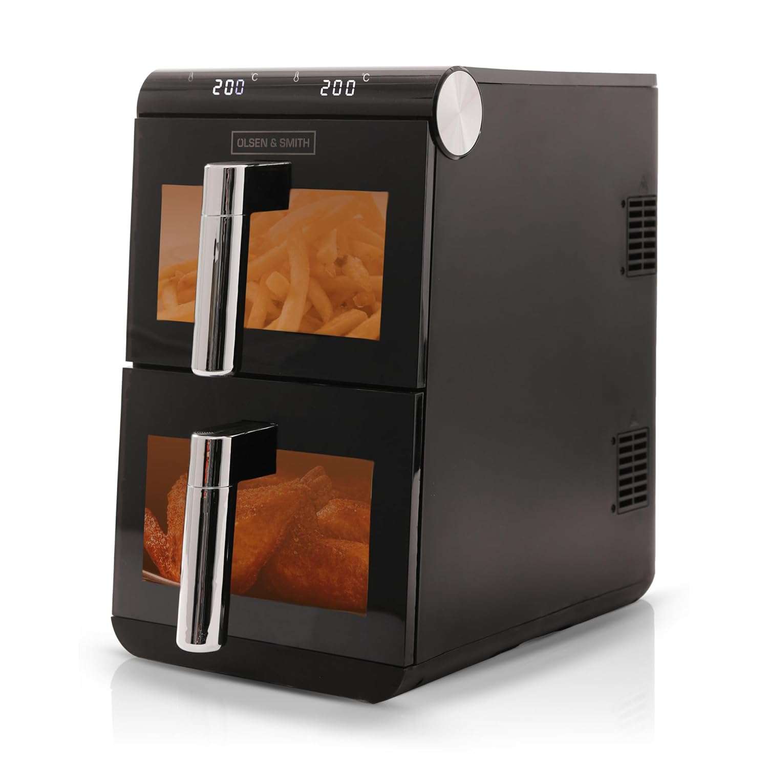 Olsen & Smith 11L Vertical Dual Stack Air Fryer with Two 5.5L Baskets, Compact Space-Saving Design, Viewing Windows, Digital Display, Touch Controls, Dual Cook Functions, 13...