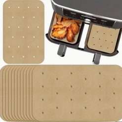 PMS 831144 Beige Air Fryer Sheets, 14 cm. x 20.5 cm. (80-Pack) -Perforated Non-Stick Liners, Plastic