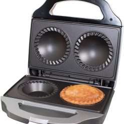 Quest 35970 Double Deep Fill Pie Maker/Features Built-In Crimping Edge & Separate Pastry Cutter/Makes Pies 9cm Diameter/Non-Stick Plates / 700W