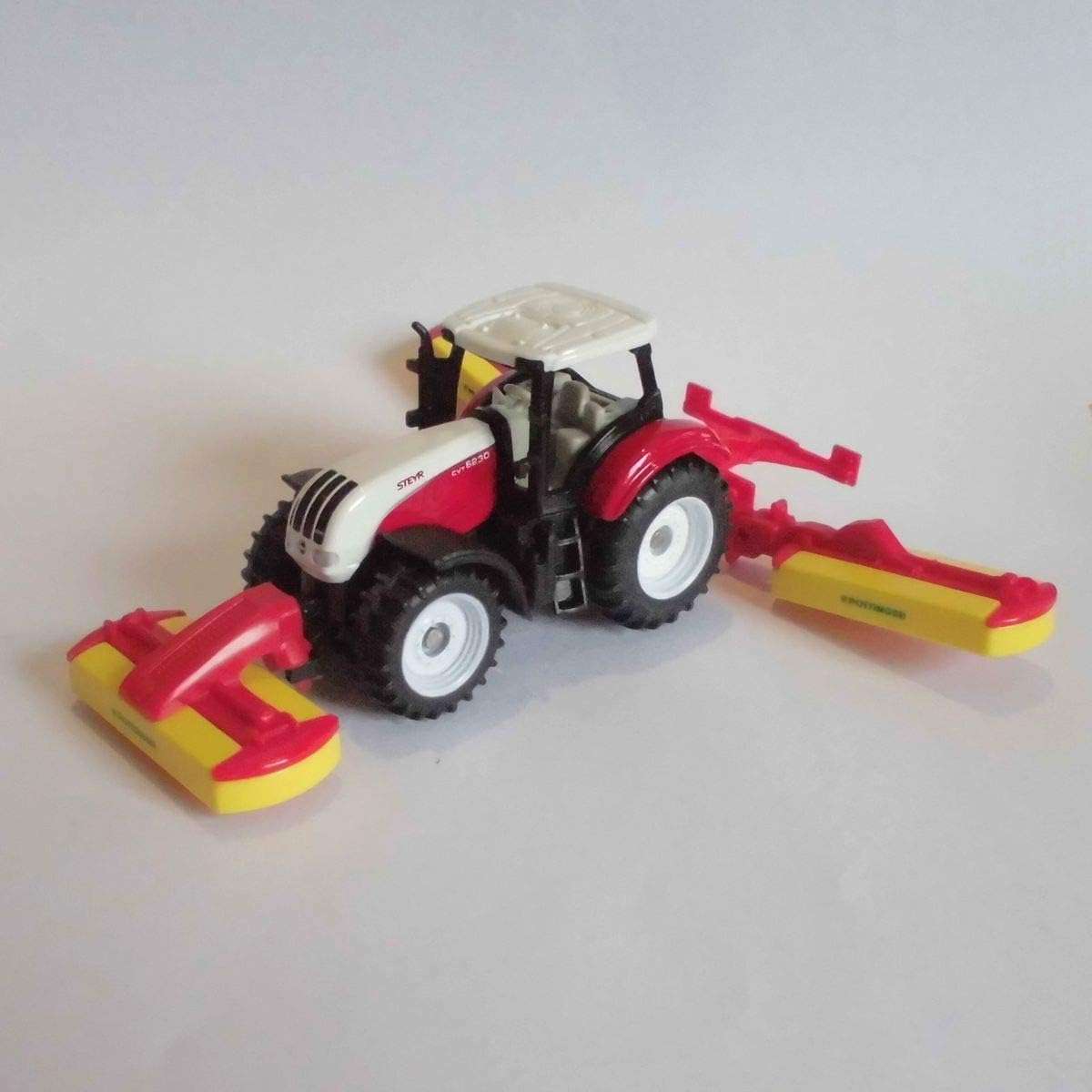 siku 1672, Steyr Tractor with Pöttinger Combination Mower, Metal,Plastic, Red, Toy vehicle for children