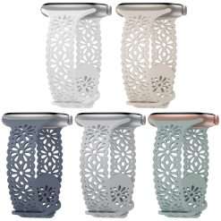 STEEZRD 5 Pack Slim Lace Silicone Bands Compatible for Apple Watch Band 38mm 40mm 41mm 42mm 44mm 45mm 49mm, Thin Hollow-out Breathable Sport Strap for iWatch Ultra Series...