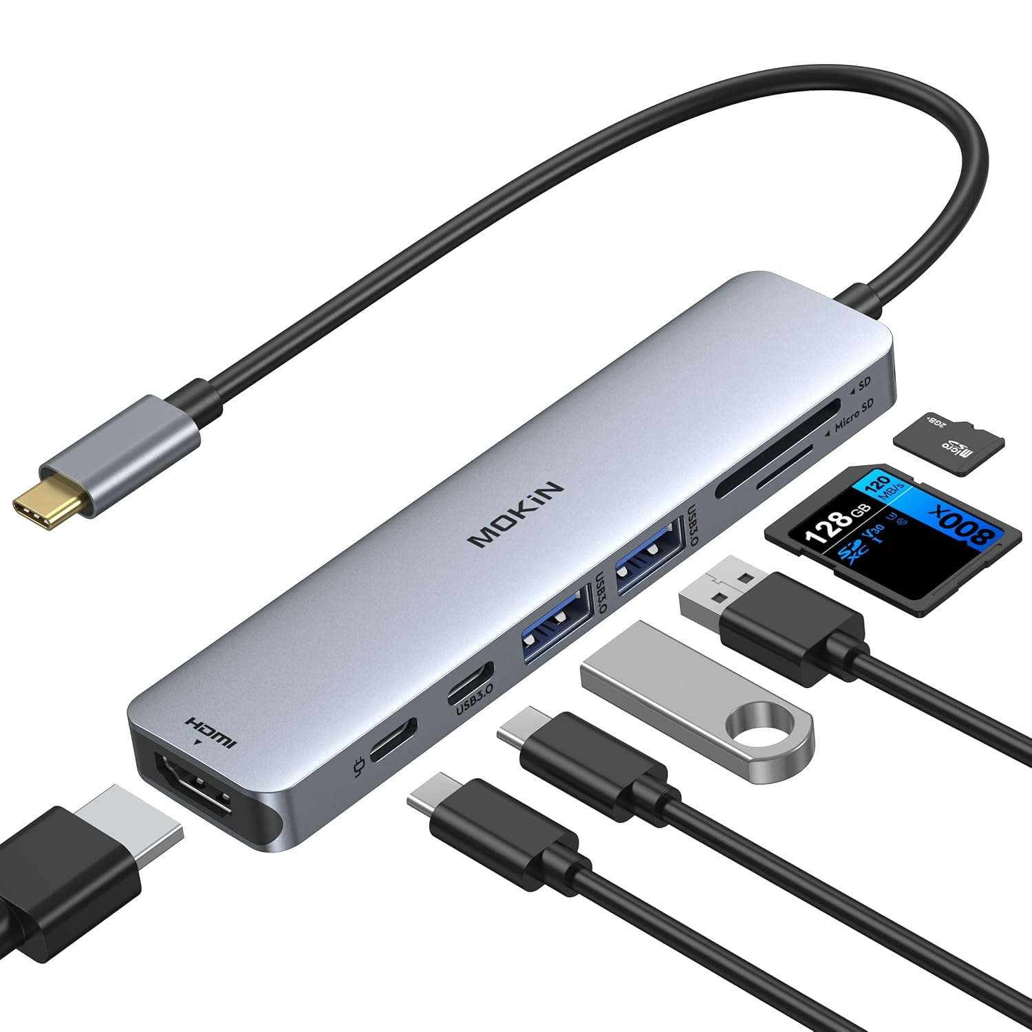 USB C Hub HDMI Adapter for MacBook Pro/Air, MOKiN 7 IN 1 USB C Dongle Mac Adapter with HDMI, Type C Data Port,100W PD,SD/TF and 2 USB3.0 for Dell/Lenovo/Thinkpad