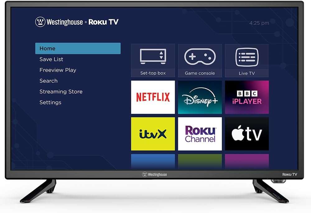 Westinghouse 24 Inch Smart TV Roku OS - LED HD, Freeview, Netflix, Apple TV+, BBC iPlayer, Dolby Audio, HDMI, USB- Ideal Small TVs for Bedroom, Lounge or Kitchen 【Energy Class E】