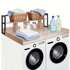 Yawfold 2 Tier Washer and Dryer Countertop 54" W x 27.5" D x 2.7" H, Non-Slip Pad for Laundry Countertop Cover, Large Space Laundry with Edge Rails for Folding Clothes (Black)