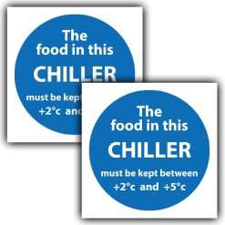2-Pack - Chiller Fridge Temperature Reminder Label Sign - Kitchen Stickers - Fridge/Freezer Temperature Reminder Label - 100mm x 100mm
