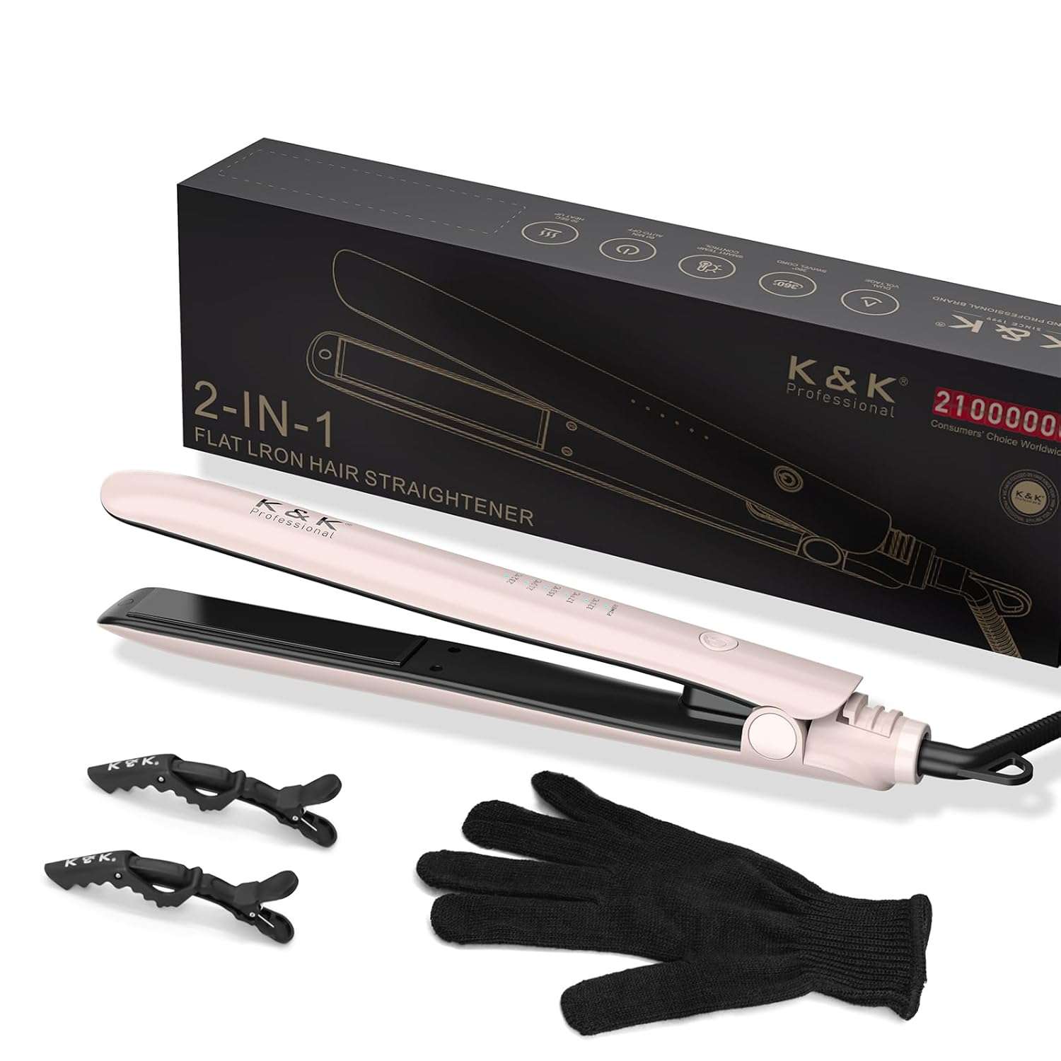 25mm Hair Straightener Iron Ceramic Plates for Smooth Styling 230°C Hair Straightener and Curler 2 in 1 15s Fast Heat Straightening Iron for Hair UK Plug (Pink)