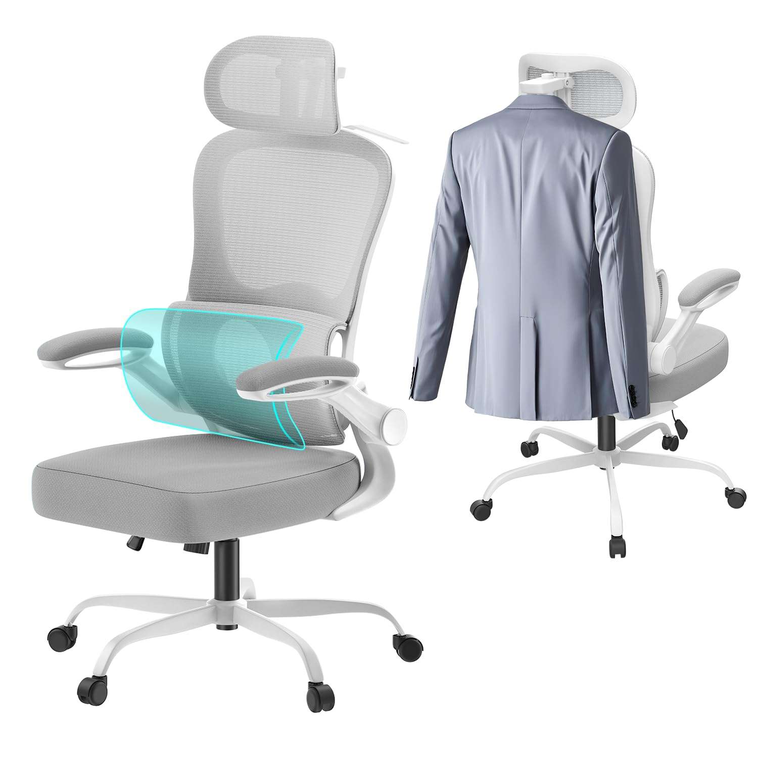 Aevoriax N56 Ergonomic Office Chair - Dual Backrest Design, Adjustable Lumbar Support, Thick Padded Seat, Flip-Up Armrests, Tilt Function - Ideal for Home Office, Gaming &...