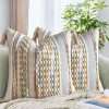 AmHoo Set of 2 Chenille Striped Textured Boho Throw Pillow Covers Aesthetic with Tassels Woven Decorative Pillow Case for Couch Bed Sofa Bedroom Modern Funky 18 x 18-Inch Grey