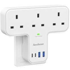 Aochese Multi Plug Adaptor, 7 in 1 Plug Extension Socket 3 Way 4 USB Ports, Power Extender Wall Adaptor for Household Appliances, Iphone, Smartphone, Tablet, Home, Office,...