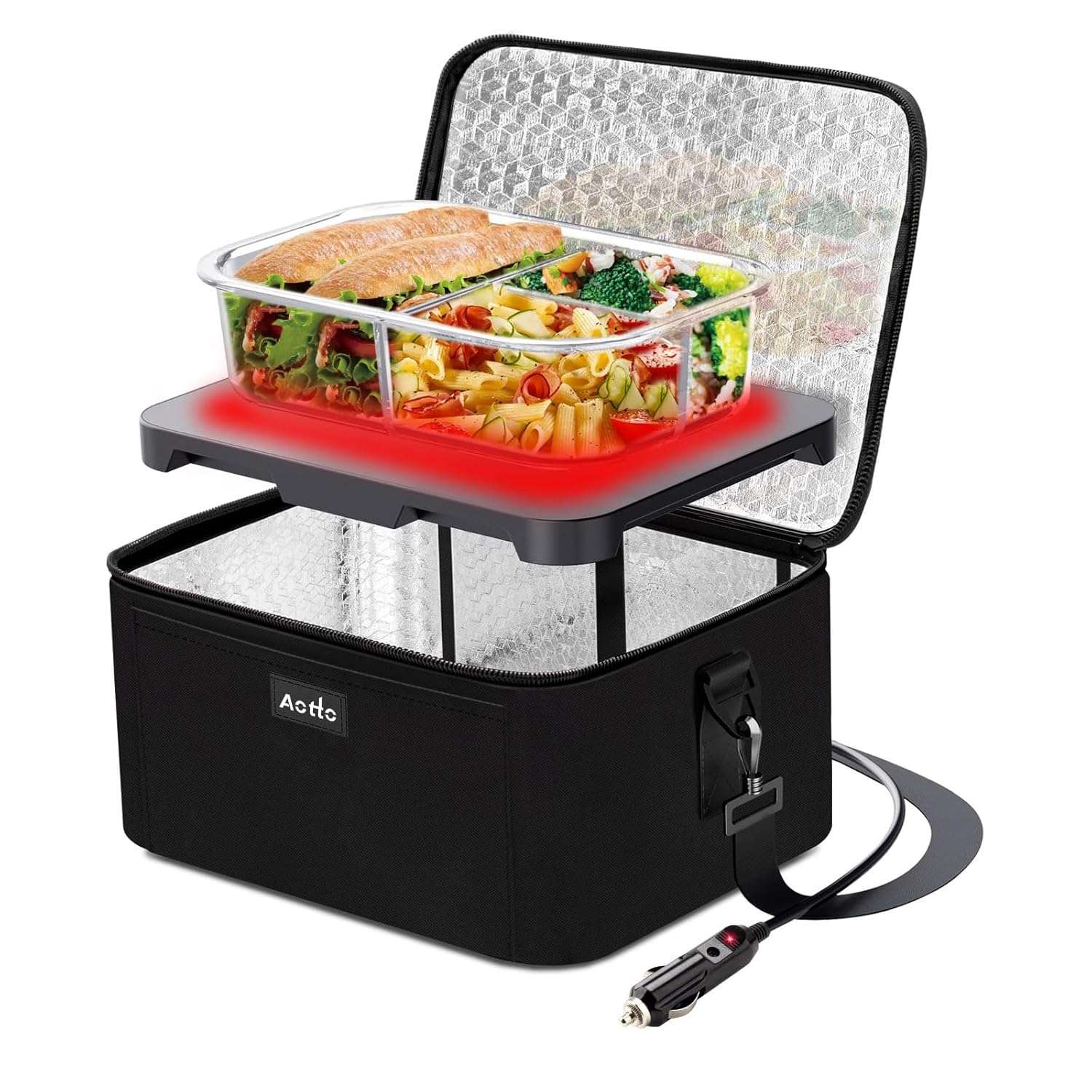 Aotto 2-in-1 Portable Mini Oven - Vehicle Plug - Black - 12V/24V - 2 Quarts - Food Warmer