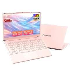 Auusda 14.1" Student Laptop | N-Series 4-Core up to 2.9GHz | 16GB DDR4 RAM 512GB SSD | FHD IPS Screen | Lightweight 1.3kg | Long Battery Life | UK Layout Keyboard Film | Pink