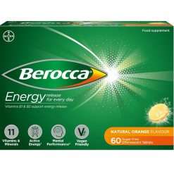 Berocca Energy Effervescent Tablets including B vitamins, Magnesium & Zinc - Vitamin C - Support energy release & immune system* - 60 Tablets - Orange Flavour