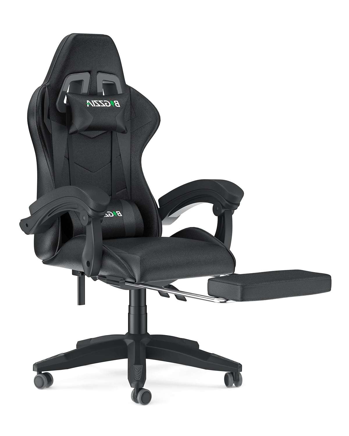 bigzzia Ergonomic Gaming Chair - Gamer Chairs with Lumbar Cushion + Headrest, Height-Adjustable Office & Computer Chair for Adults (with footrest, Black)