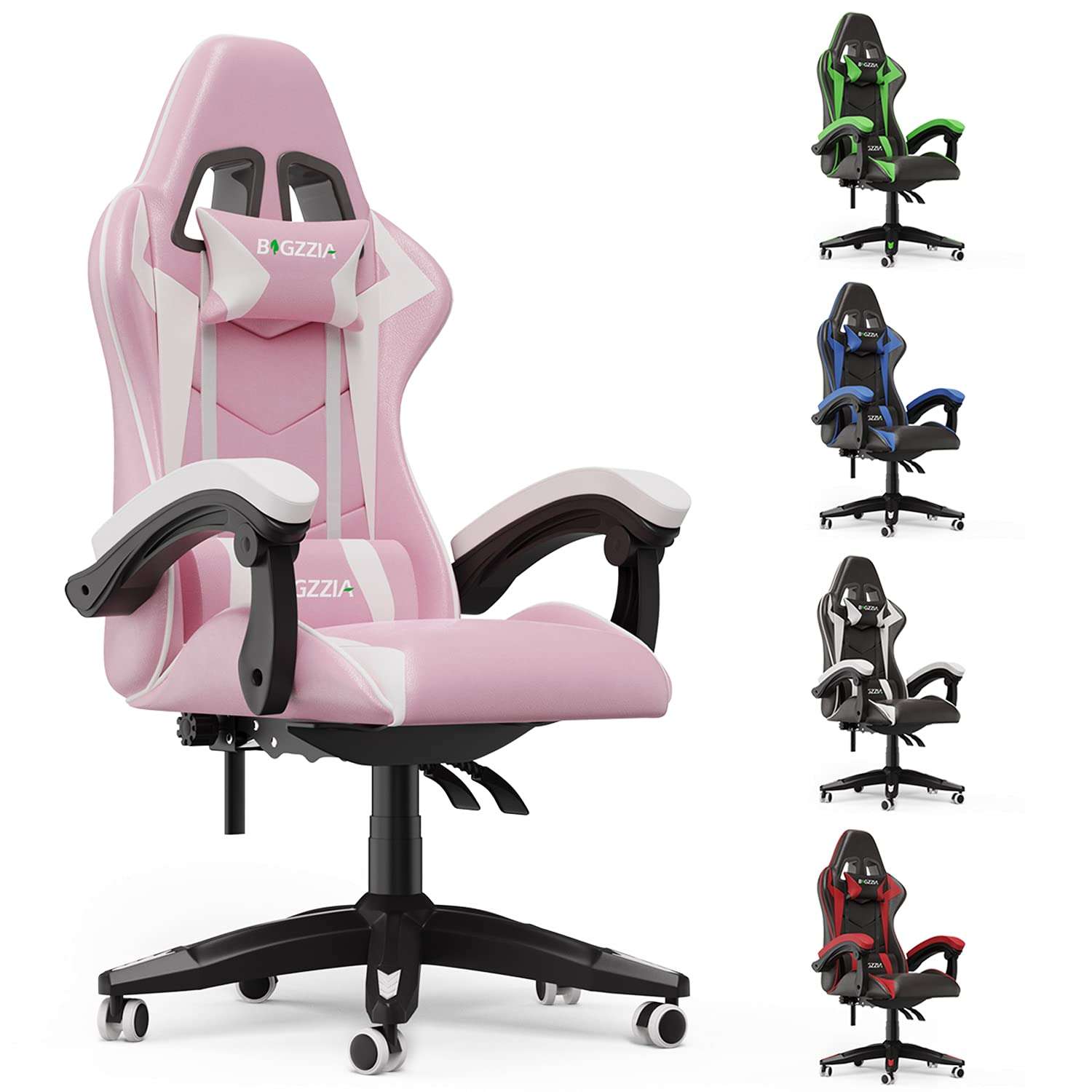 bigzzia Gaming Chair Office Chair Desk Chair Swivel Heavy Duty Chair Ergonomic Design with Cushion and Reclining Back Support (Purple) (Pink)