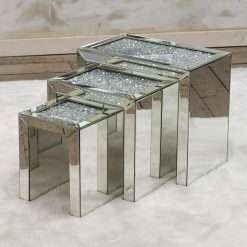 Biznest Mirrored Coffee Table Nest of Tables Crushed Crystal Diamond Living Room Stand u