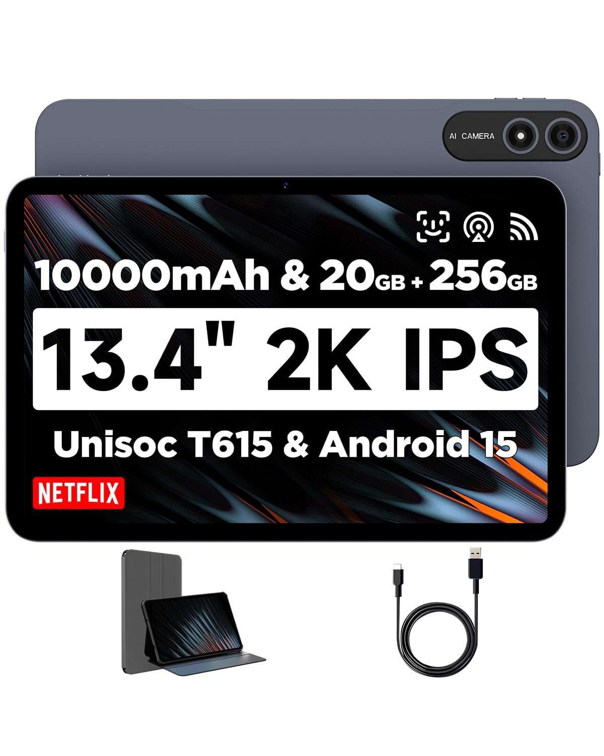 BNCF Bpad 13 Tablet 13.4 inch Large Screen Android 15 Tablet 20GB+256GB 10000mAh, Unisoc T615 Octa-Core 1920x1200 FHD with Widevine L1, 8MP+16MP Camera 2.4G/5G WiFi+BT5.0+GPS...