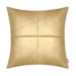 BRAWARM Cushion Cover Sofa Couch Home Decor Solid Color Luxury Faux Leather Hand Stitched Cushion Cover 55cm x 55cm Gold