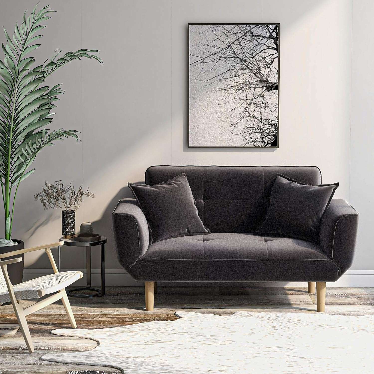 BTM Small Sofa Bed Modern and Simple Gray Sofa Fabric Living Room 2 Seater Sofa,two seater sofa bed,2 seater sofas for living room (Dark Grey)