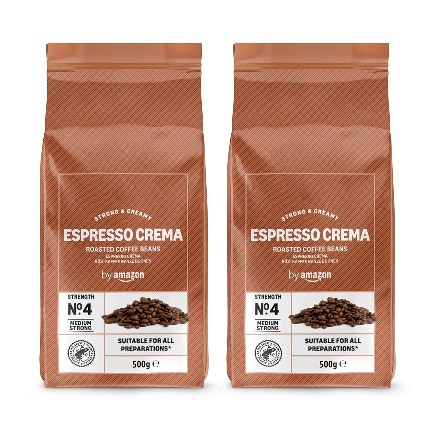 by Amazon Espresso Crema Coffee Beans, Light Roast, 1kg (2 Packs of 500g), Rainforest Alliance Certified