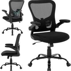 Chair Store Ergonomic Desk Chair, Mesh Back, Black, 360 Swivel, Adjustable Lumbar Support, Flip-up Armrests, Office