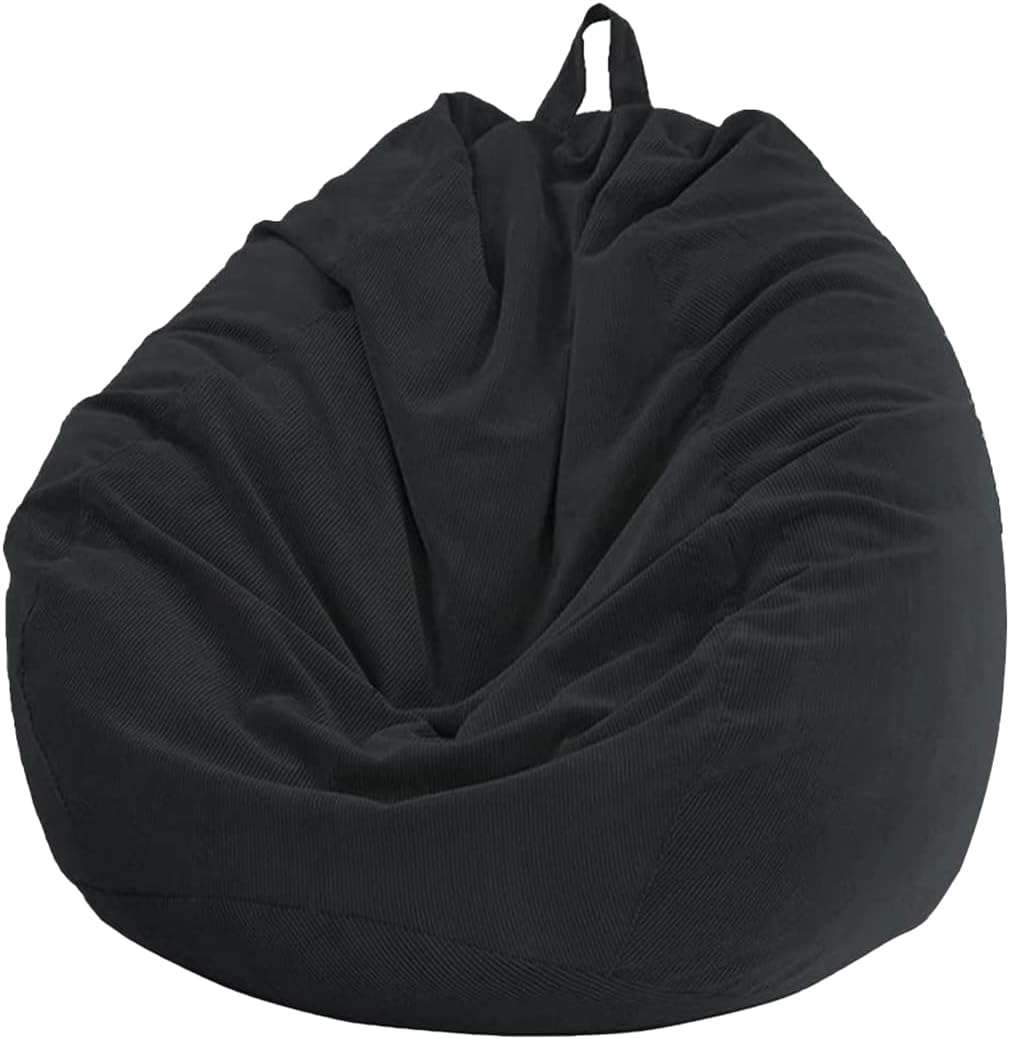 Chickwin - Bean Bag Chair Cover - Corduroy Bean Bag Chair Without Filling - For Outdoor and Indoor Relaxation, Lounge Chair, Bedroom Cushion - Black - 70 x 80 cm