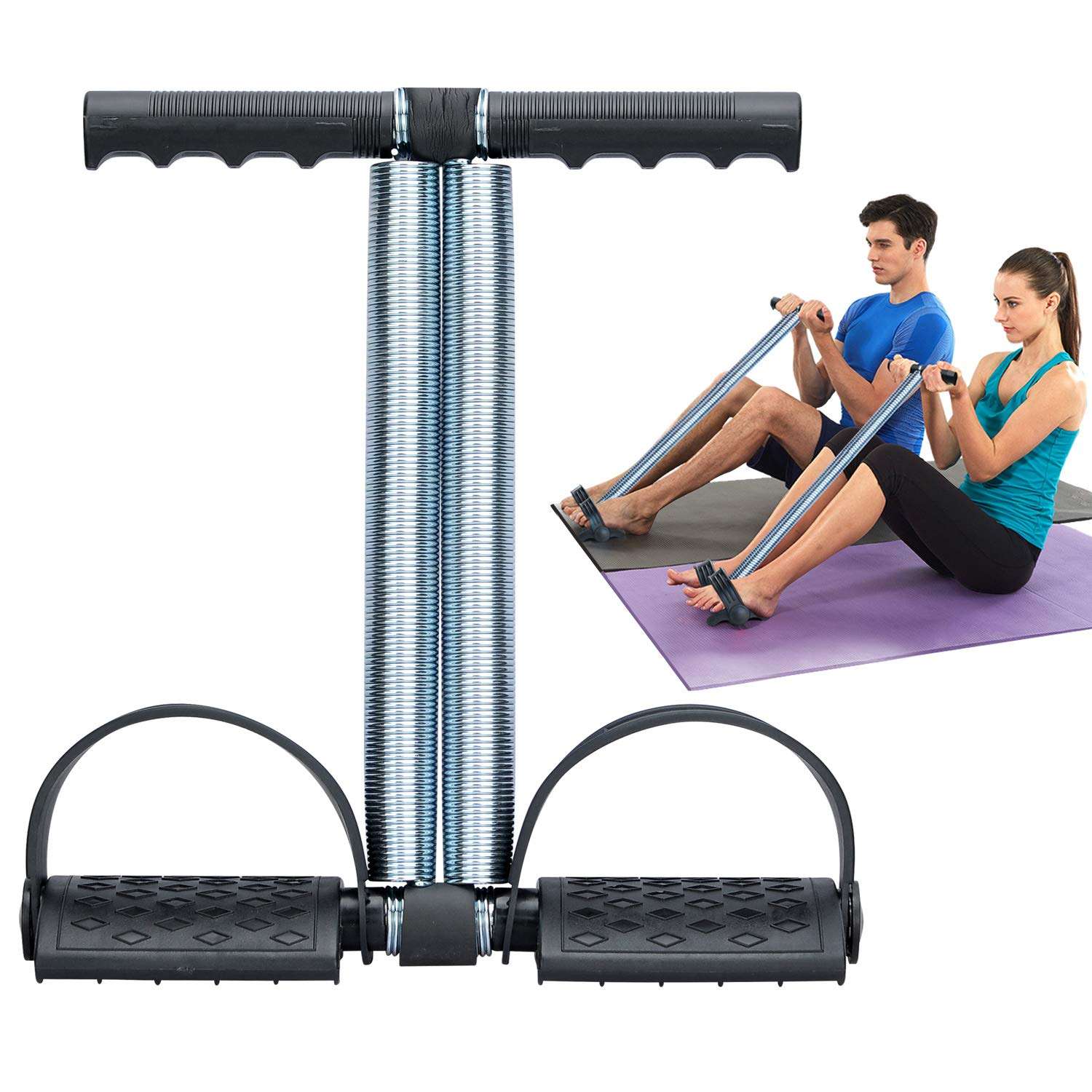 Covvy Elastic Sit Up Pull Rope Dual Spring Tension Foot Pedal Abdomen Leg Exerciser Tummy Trimmer Equipment Bodybuilding Expander for Fitness Yoga Training