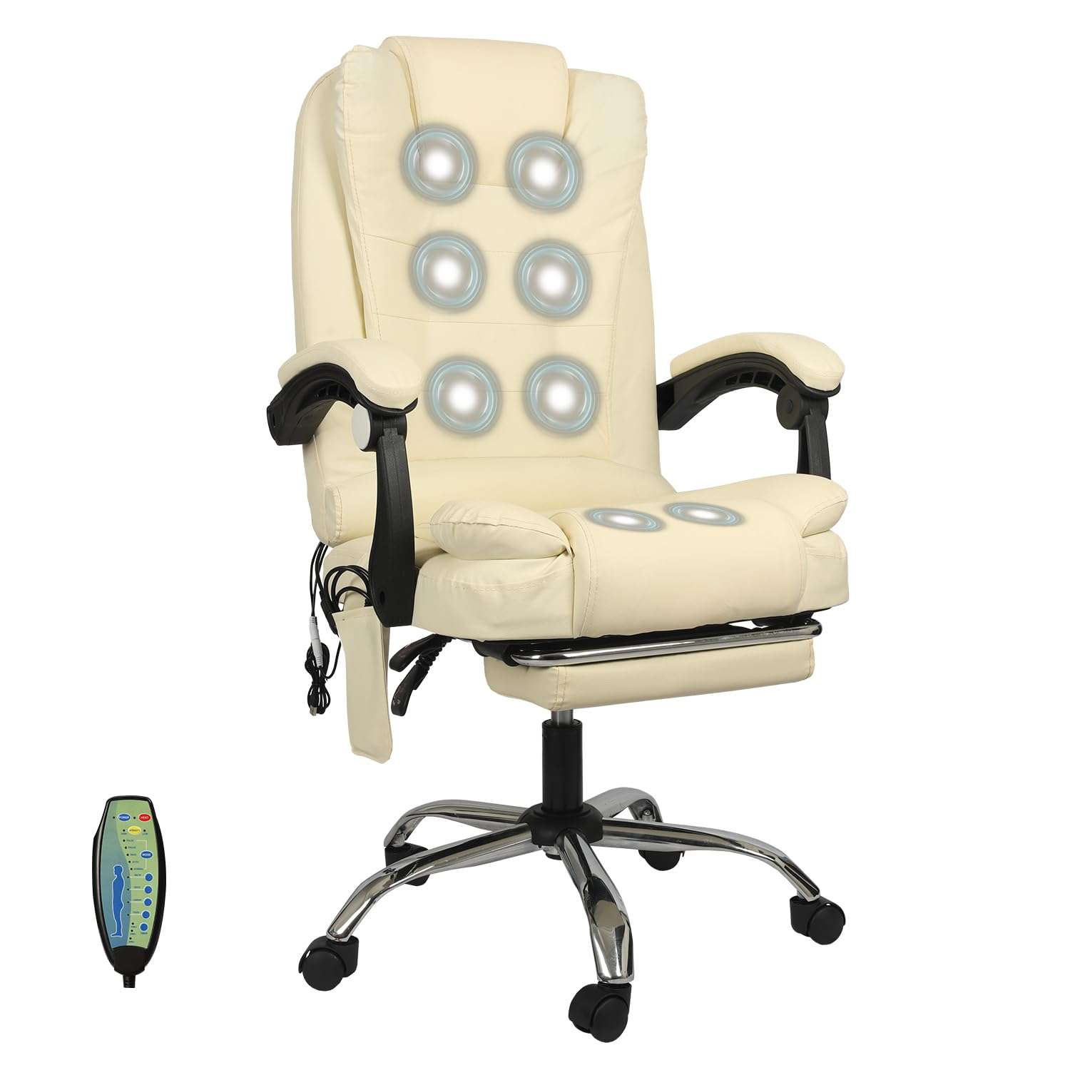 COZYBRITE Office Chair with Massage Footrest Ergonomic Desk Executive Leather Chairs Swivel Back Support Recliner for Home Office 807B 8 Points Massage (White)