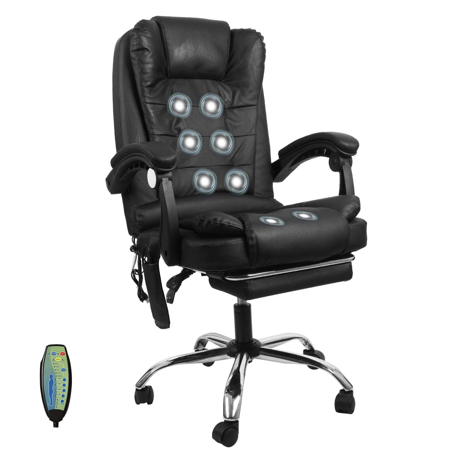 COZYBRITE Office Chair with Massage Footrest Ergonomic Desk Executive Leather Chairs Swivel Back Support Recliner for Home Office 807B 8 Points Massage (Black)