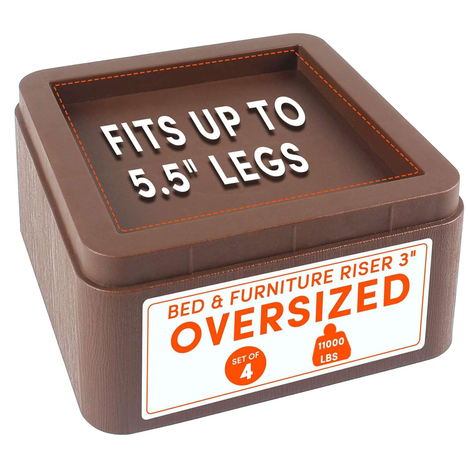 DEDU Oversized Bed Risers Heavy Duty Stackable 4 Pack, Furniture Risers for Sofas 3 Inch or 6 Inch Supports Up to 11000 Lbs, Square Bed Raising Blocks Fits 5.5 Inch Wide Desk or...