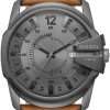 DIESEL Master Chief Series Watch for Men, Three Hand Date Movement with Stainless Steel or Leather Strap