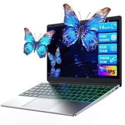 DMDFJY 14 inch Laptop IPS HD, N5095 PC Processor, 8GB DDR4 RAM 256GB SSD, 100% sRGB Laptop Computer, 7-Color Backlit Keyboard, Wi-Fi 5, USB 3.0 x2, Up to 4H Battery
