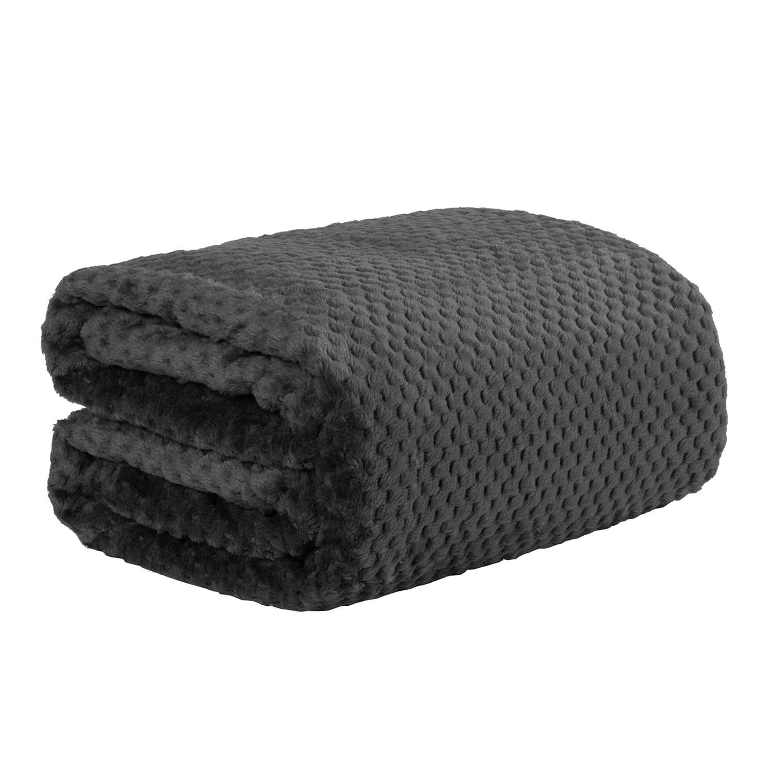 Dreamscene Black Throw for Sofa, Soft Cosy Warm Honeycomb Waffle Faux Fur Fleece Throw Blanket for Bed King Size Blanket Lightweight Fluffy Bed Throws, 200 x 240cm