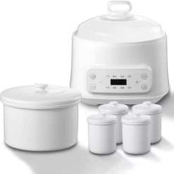 Electric Hot Pot, Electric Stew Pot with 4 0.4L Small Ceramic Liner and 3L Large Ceramic Liner, 24H Timer, 8 Digital functions, Multi Electric Skillet Cooker for...
