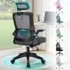ELFORDSON Ergonomic Office Chair with Headrest, High Back Computer Chair, Dynamic Lumbar Support, 90° Flip-up Armrest, Breathable Mesh Swivel Desk Chairs for Home Office, Dark Grey